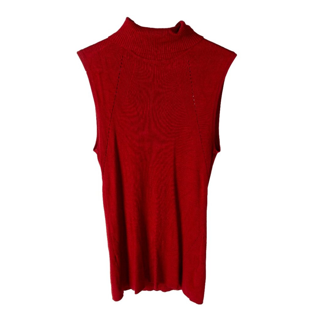 WHBM Sleeveless Ribbed Pointelle Knit Turtleneck Sweater Red Small